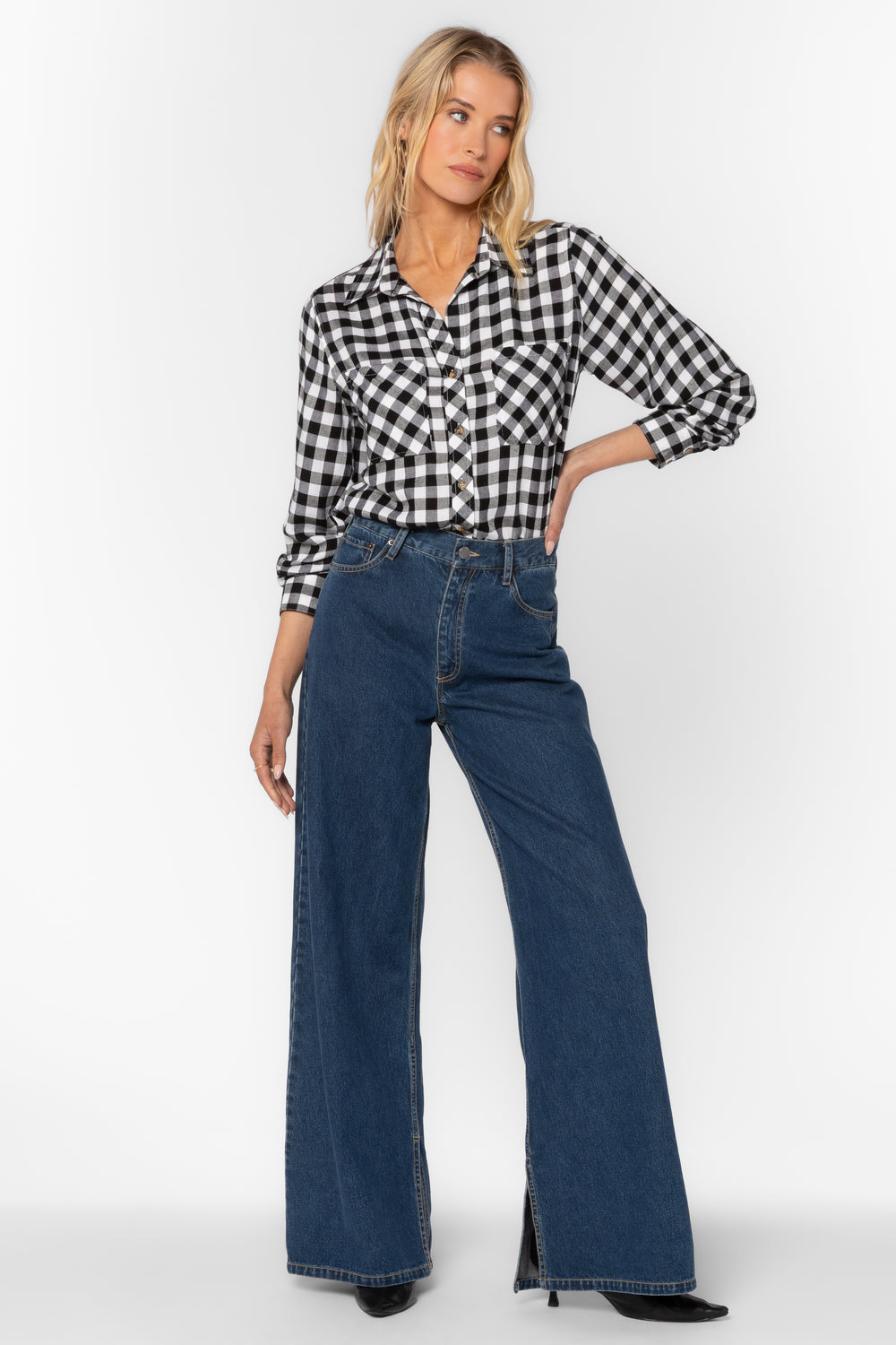 Kacia Black Gingham Shirt - Tops - Velvet Heart Clothing