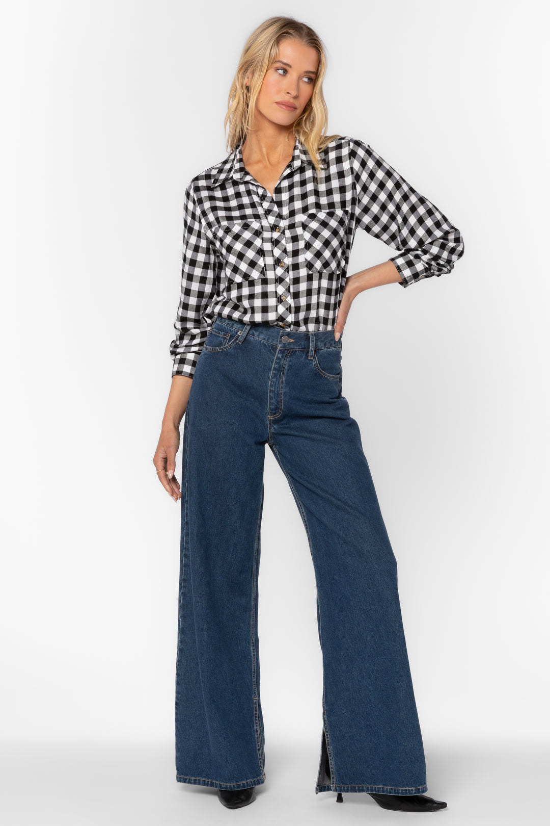 Kacia Black Gingham Shirt - Tops - Velvet Heart Clothing