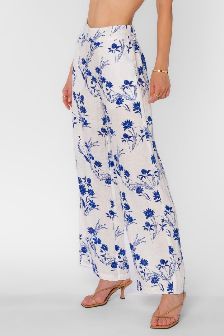 Kaelin Blue Floral Patch Pants - Pants - Velvet Heart Clothing