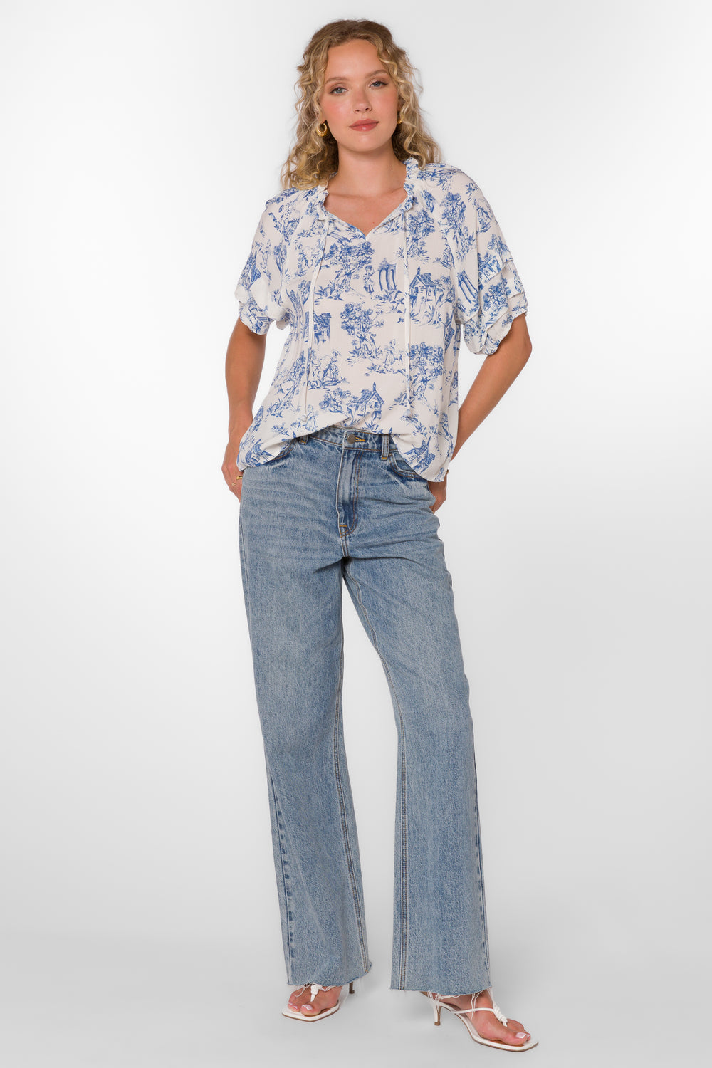 Kenna Blue Toile Top - Tops - Velvet Heart Clothing
