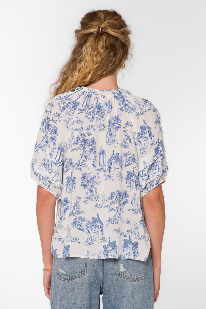 Kenna Blue Toile Top - Tops - Velvet Heart Clothing