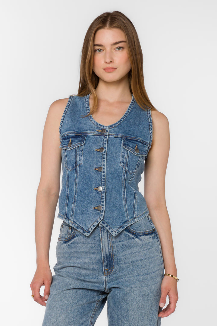 Kiana Houston Blue Vest - Tops - Velvet Heart Clothing