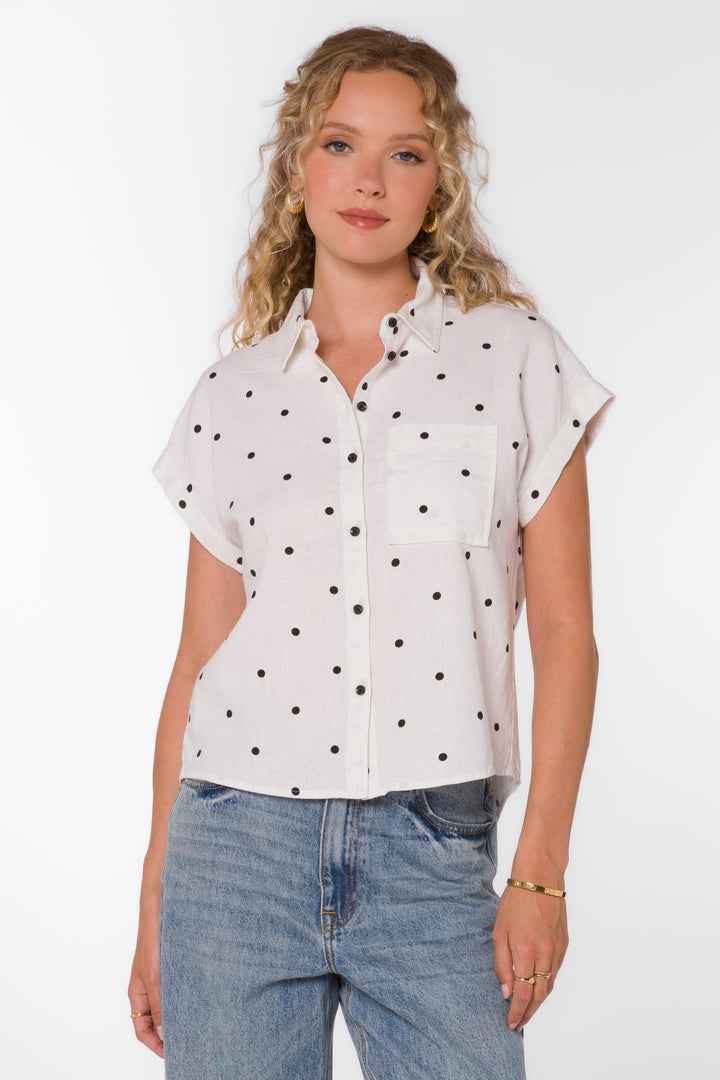 Kirsty White Dotted Shirt - Tops - Velvet Heart Clothing
