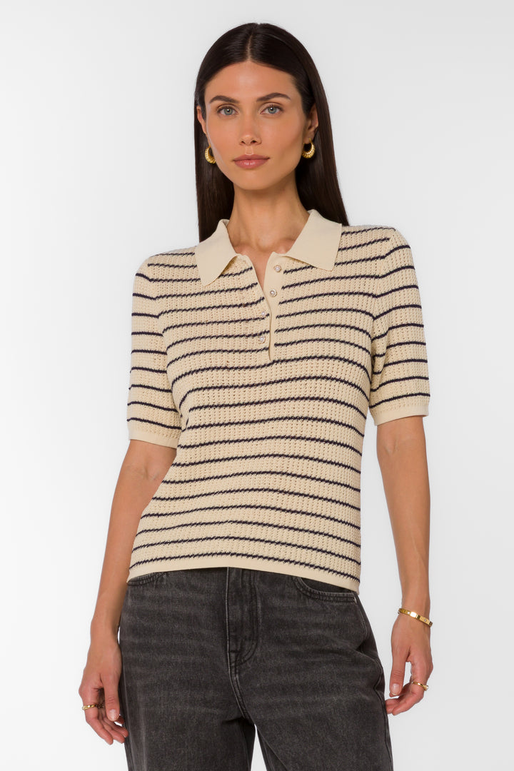 Laurie French Navy Stripe Top - Tops - Velvet Heart Clothing