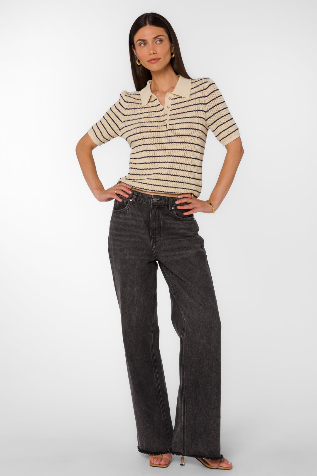 Laurie French Navy Stripe Top - Tops - Velvet Heart Clothing
