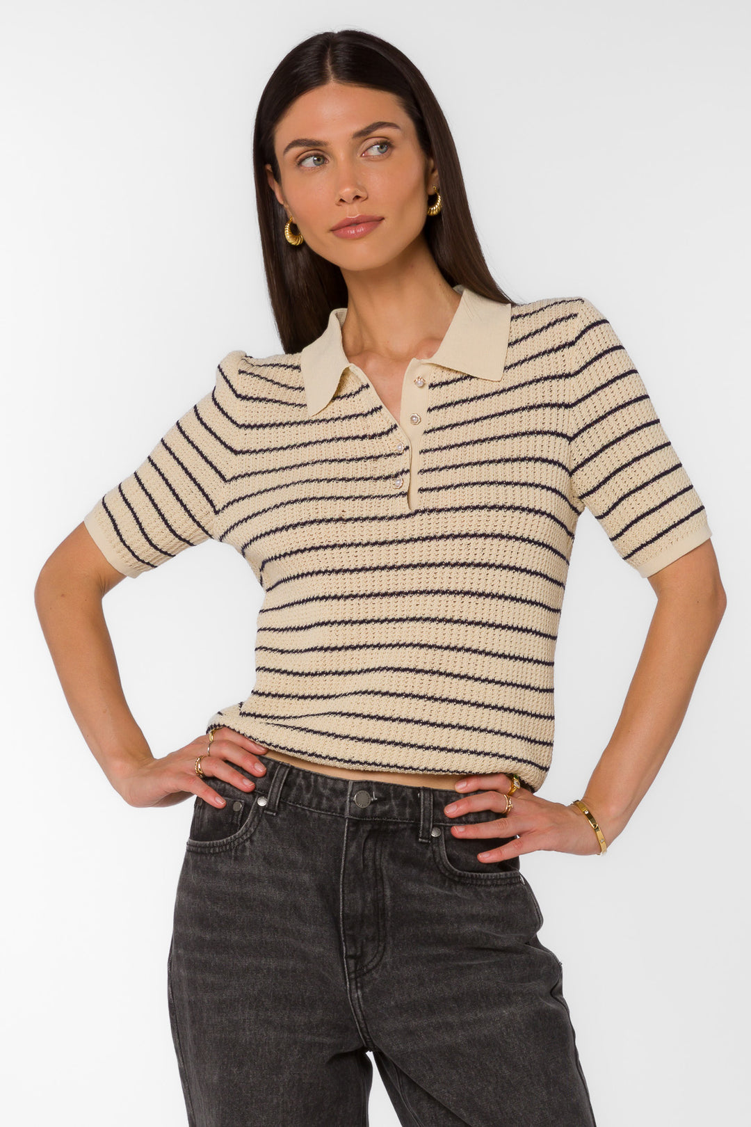 Laurie French Navy Stripe Top - Tops - Velvet Heart Clothing