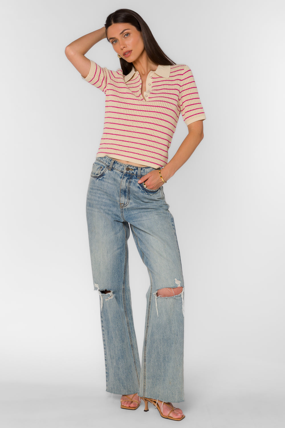 Laurie Fuchsia Stripe Top - Tops - Velvet Heart Clothing