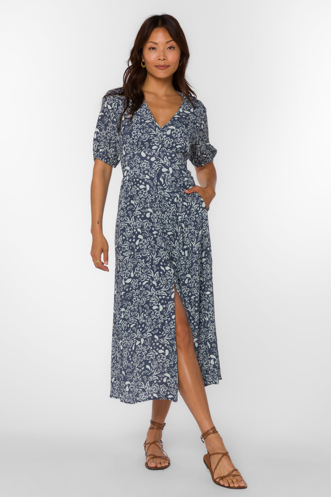 Livana Navy Floral Dress - Dresses - Velvet Heart Clothing