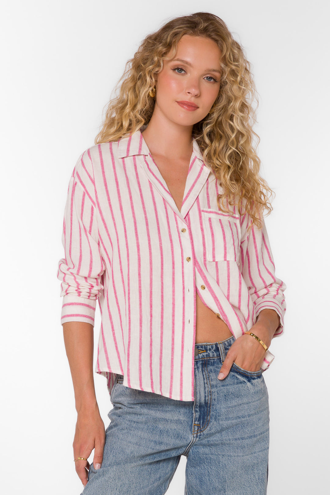 Lyla Fuchsia Stripe Shirt - Tops - Velvet Heart Clothing
