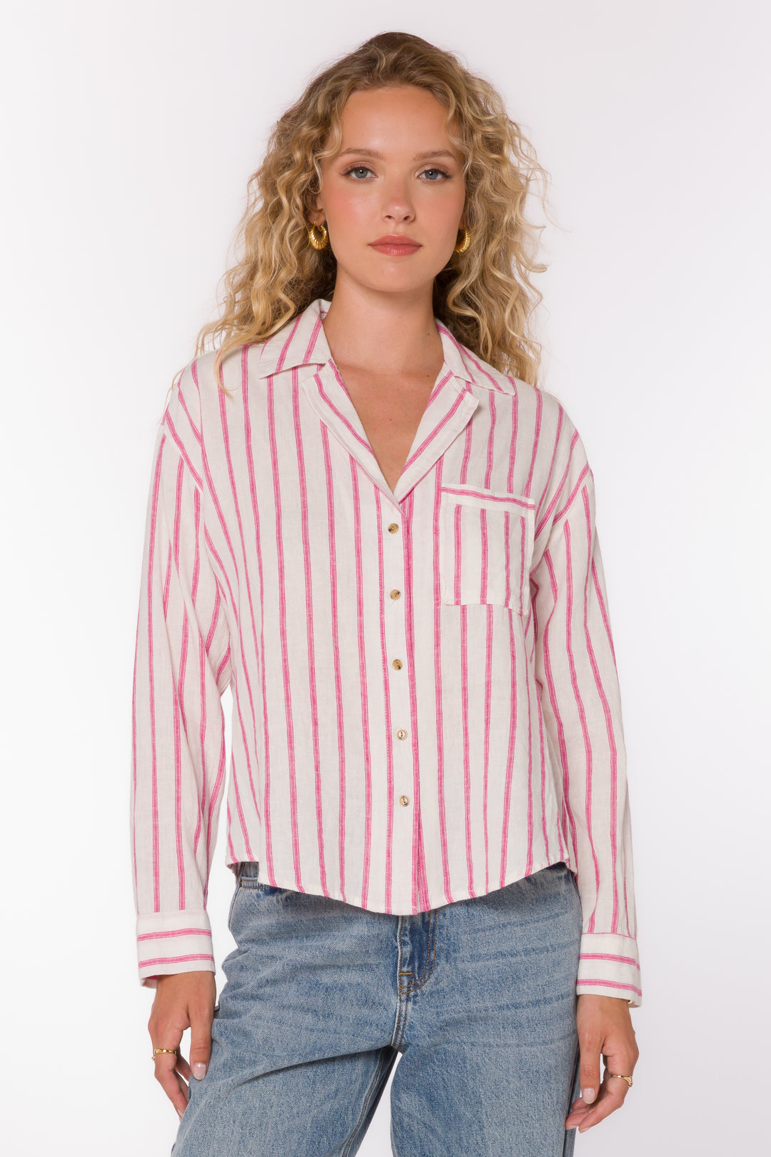 Lyla Fuchsia Stripe Shirt - Tops - Velvet Heart Clothing