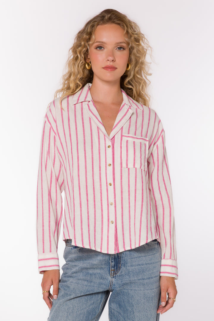 Lyla Fuchsia Stripe Shirt - Tops - Velvet Heart Clothing