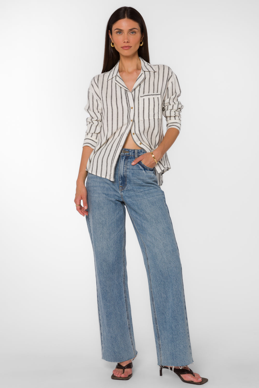 Lyla Black Stripe Shirt - Tops - Velvet Heart Clothing