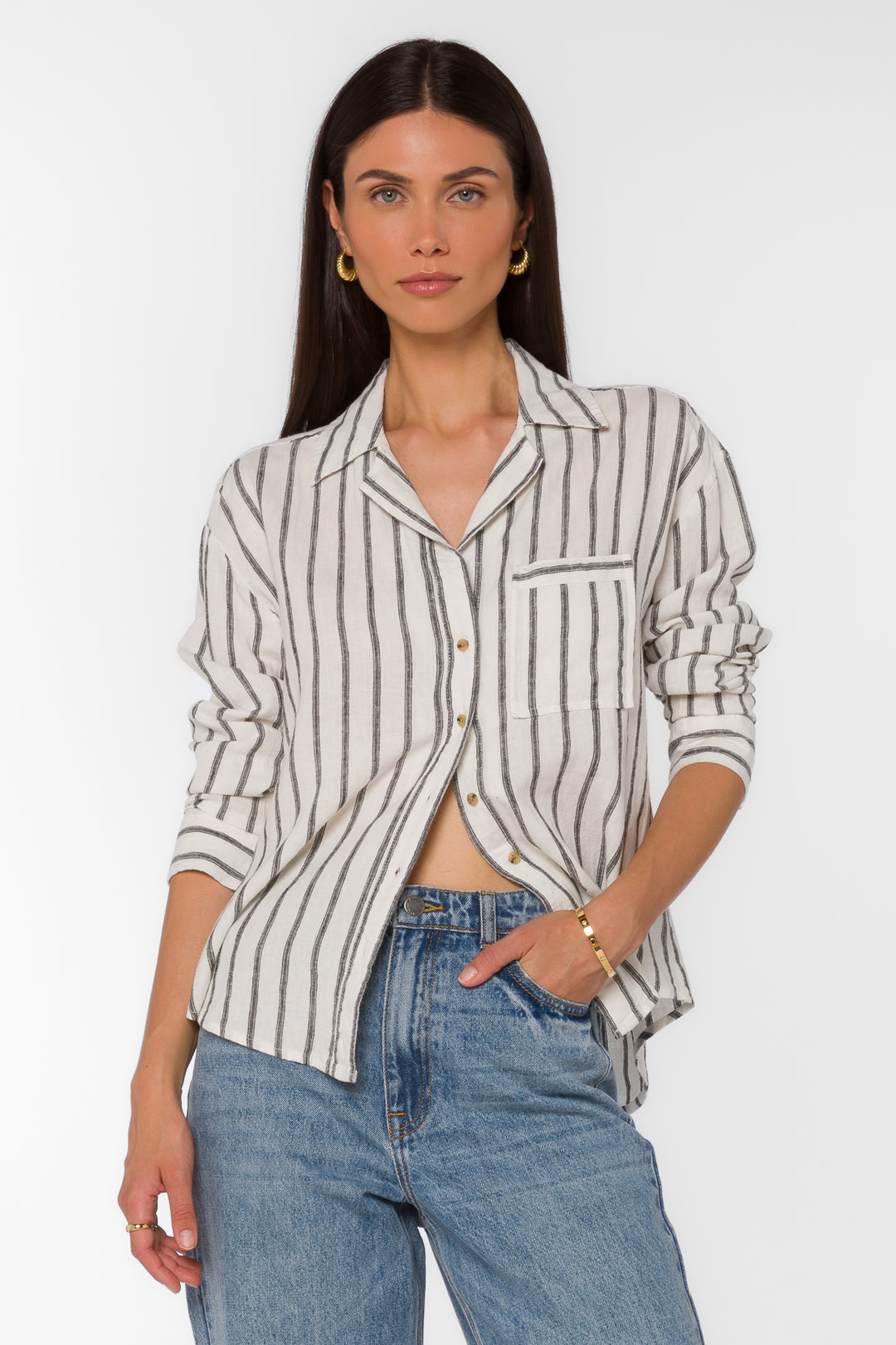 Lyla Black Stripe Shirt - Tops - Velvet Heart Clothing