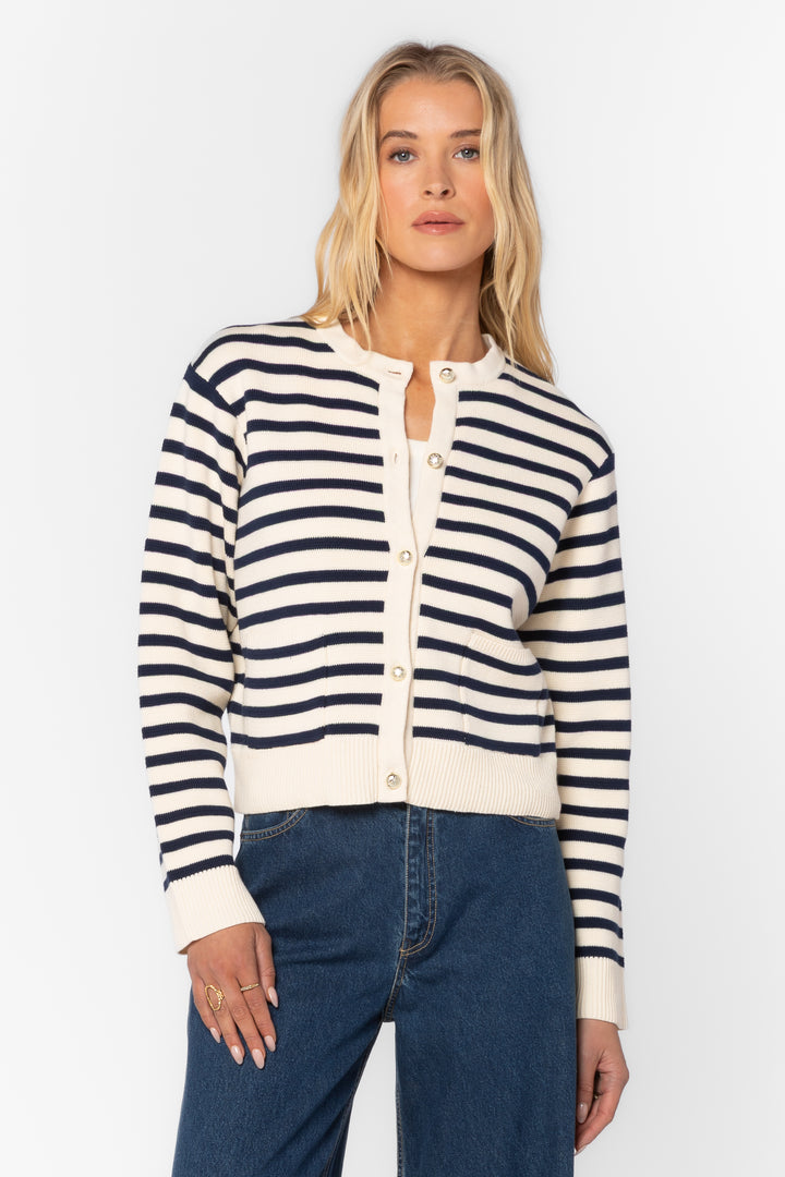 Melinda Navy Stripe Cardigan - Sweaters - Velvet Heart Clothing