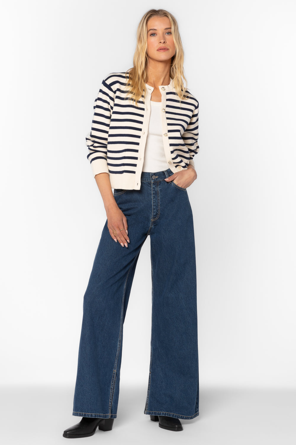 Melinda Navy Stripe Cardigan - Sweaters - Velvet Heart Clothing