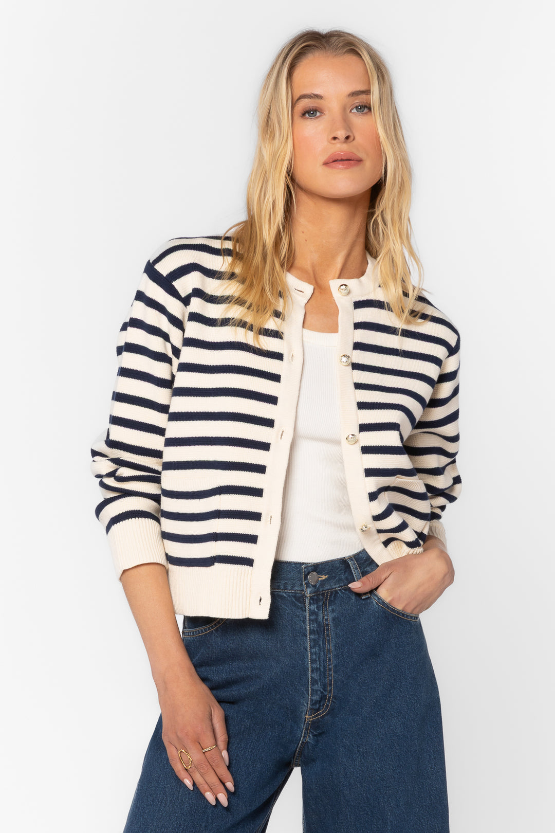 Melinda Navy Stripe Cardigan - Sweaters - Velvet Heart Clothing