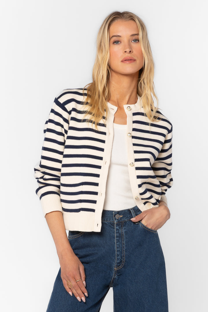 Melinda Navy Stripe Cardigan - Sweaters - Velvet Heart Clothing