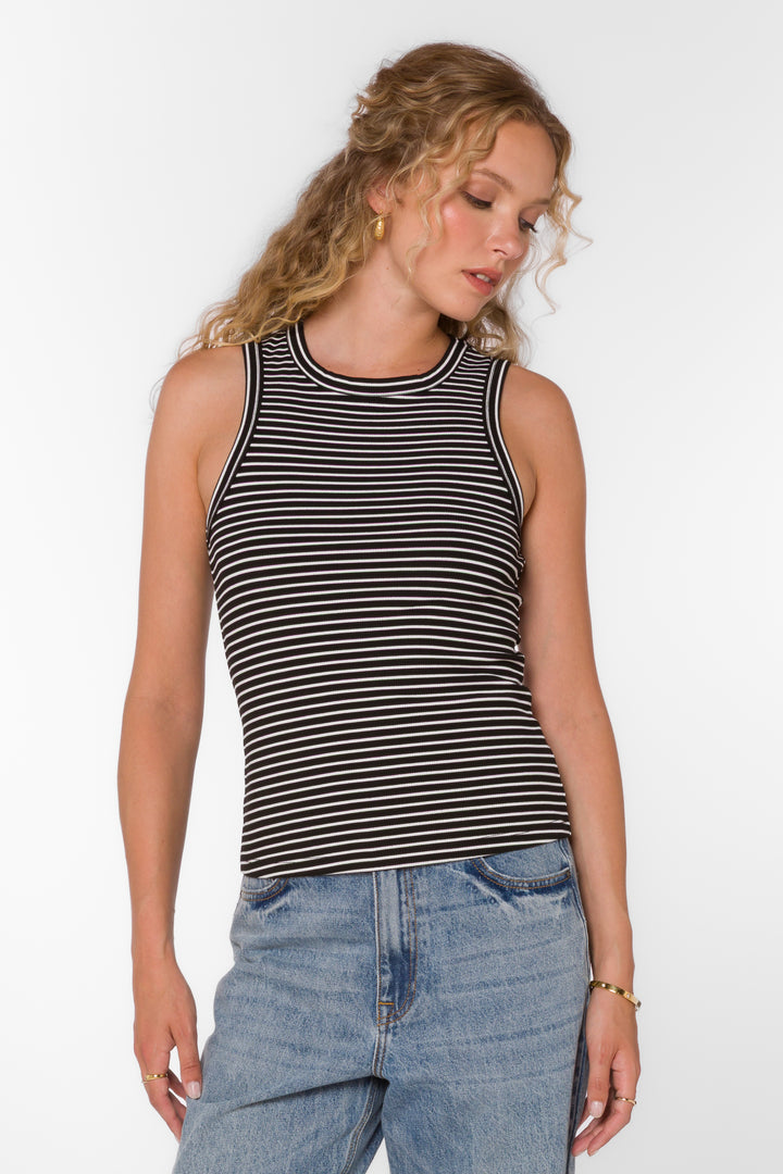 Pearson Black White Stripe Tank - Tops - Velvet Heart Clothing