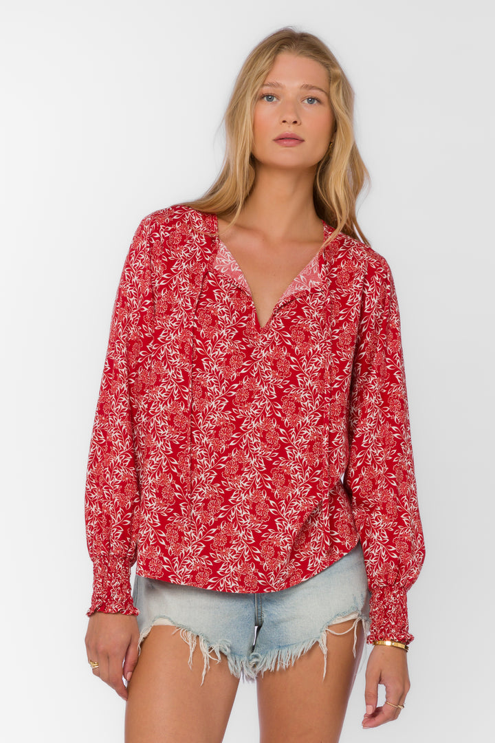 Penny Red Floral Top - Tops - Velvet Heart Clothing
