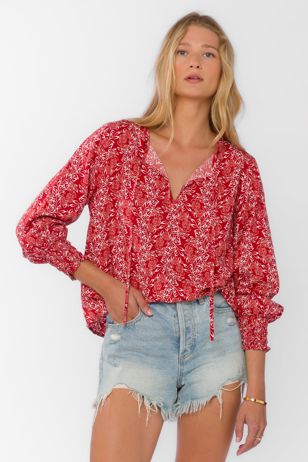 Penny Red Floral Top - Tops - Velvet Heart Clothing