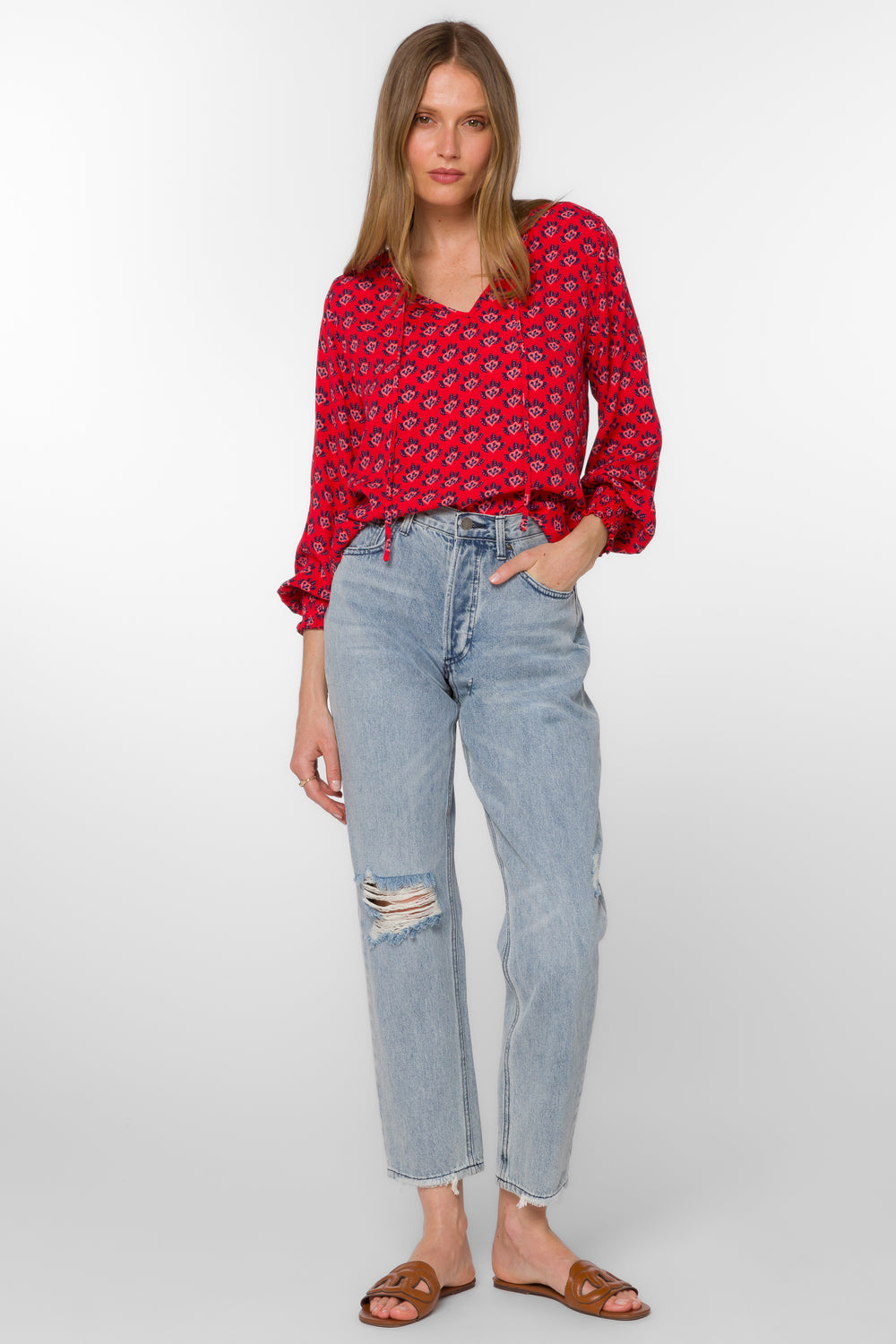Penny Red Abstract Leaf Top - Tops - Velvet Heart Clothing