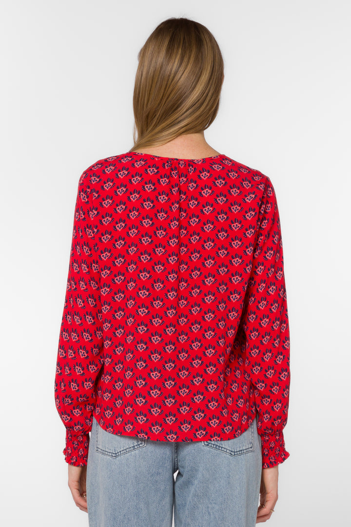 Penny Red Abstract Leaf Top - Tops - Velvet Heart Clothing