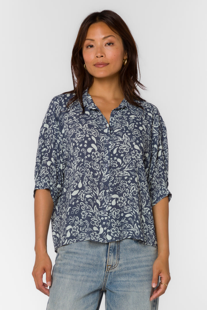 Pippen Navy Floral Shirt - Tops - Velvet Heart Clothing