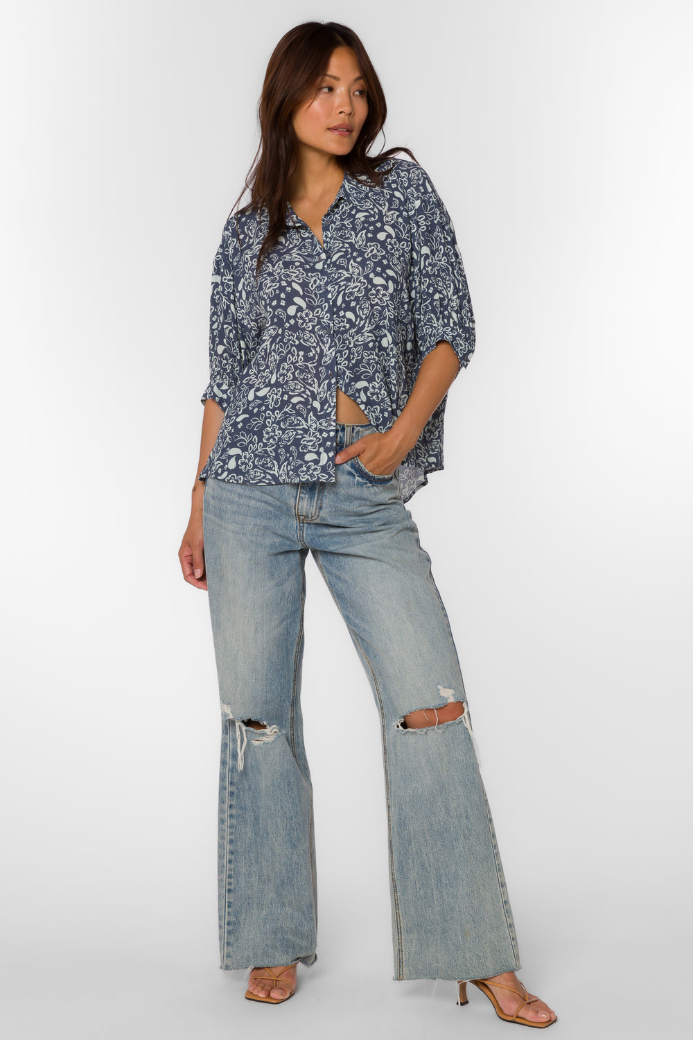 Pippen Navy Floral Shirt - Tops - Velvet Heart Clothing