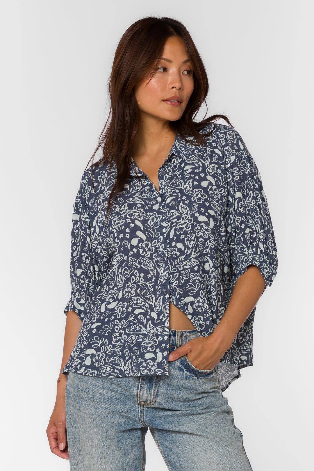 Pippen Navy Floral Shirt - Tops - Velvet Heart Clothing