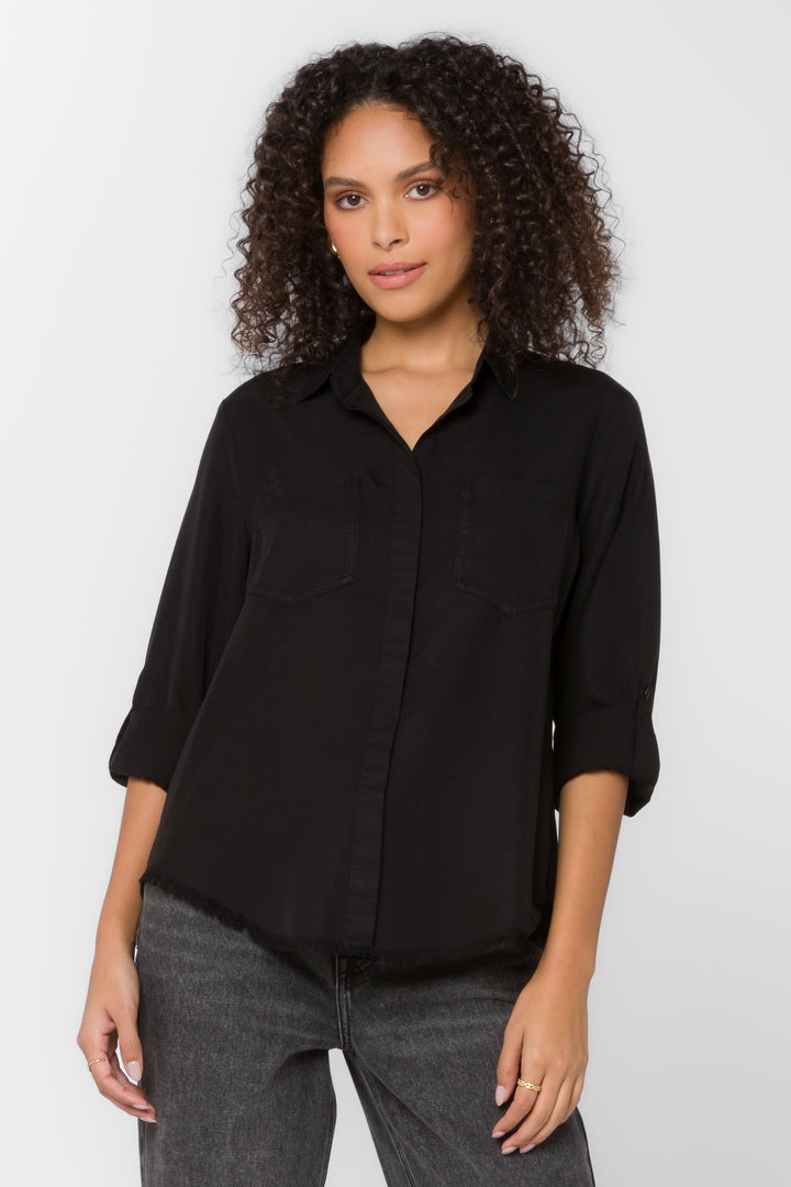 Riley Frayed Black Shirt - Tops - Velvet Heart Clothing