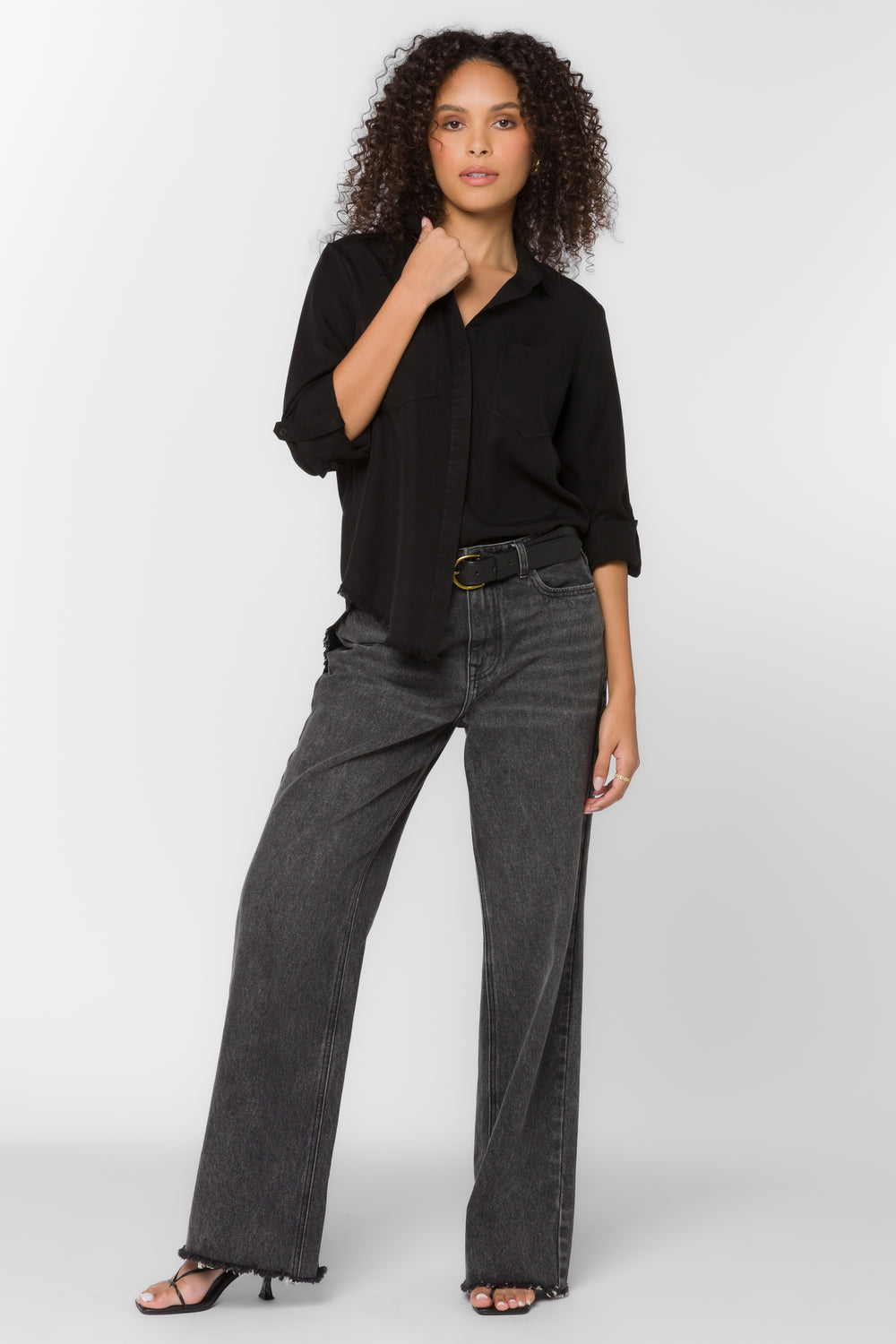 Riley Frayed Black Shirt - Tops - Velvet Heart Clothing