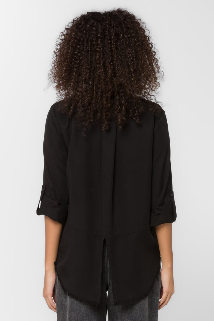 Riley Frayed Black Shirt - Tops - Velvet Heart Clothing