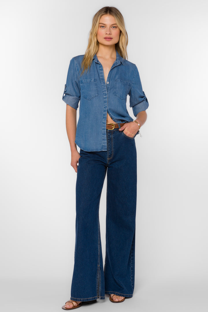 Riley Grecian Blue Shirt - Tops - Velvet Heart Clothing