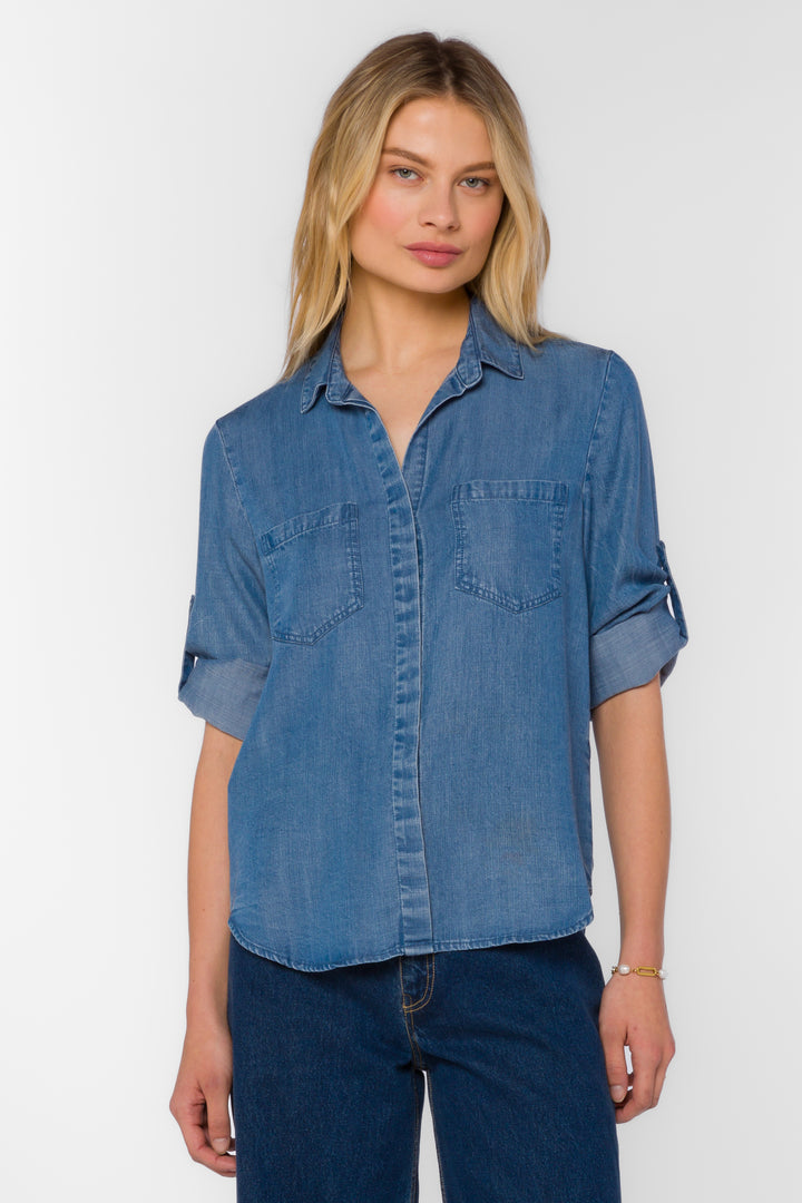 Riley Grecian Blue Shirt - Tops - Velvet Heart Clothing