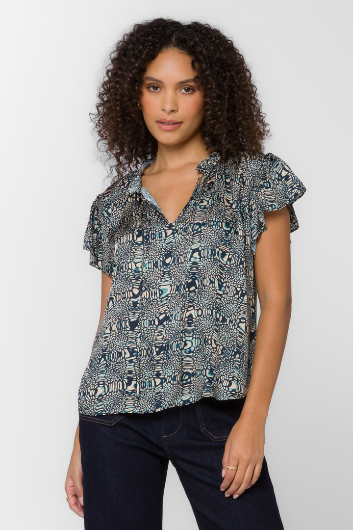 Sarah Navy Abstract Top