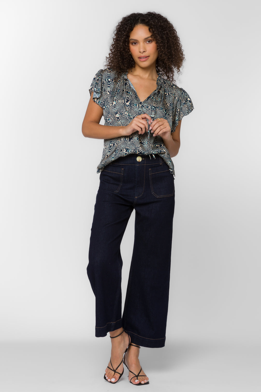 Sarah Navy Abstract Top