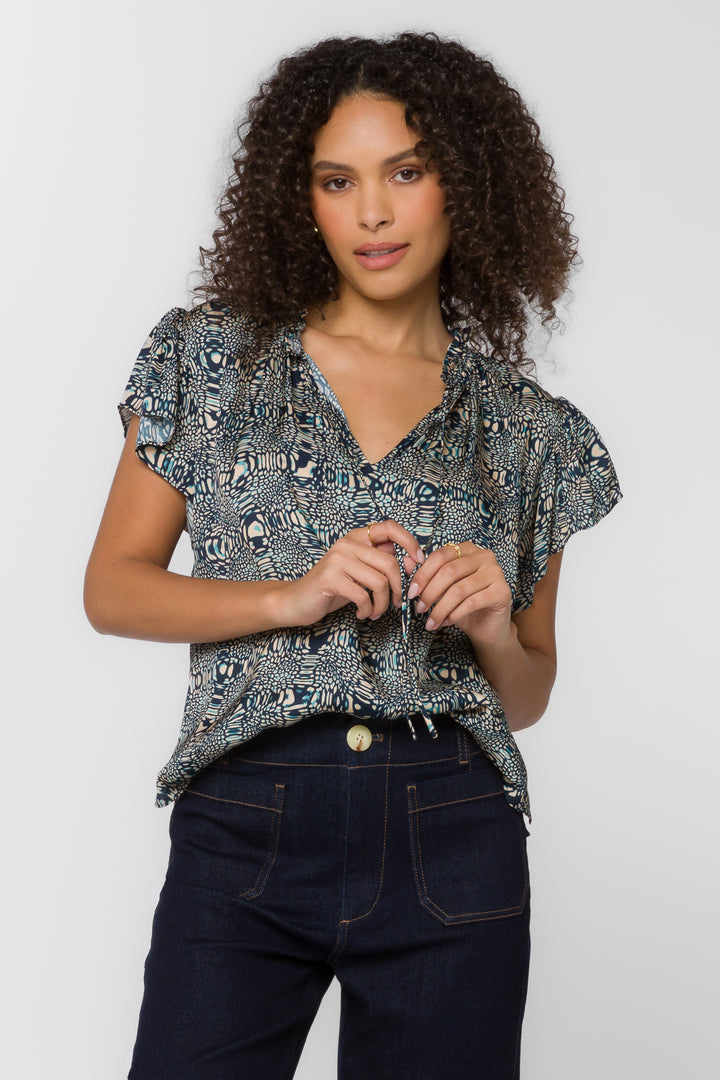 Sarah Navy Abstract Top