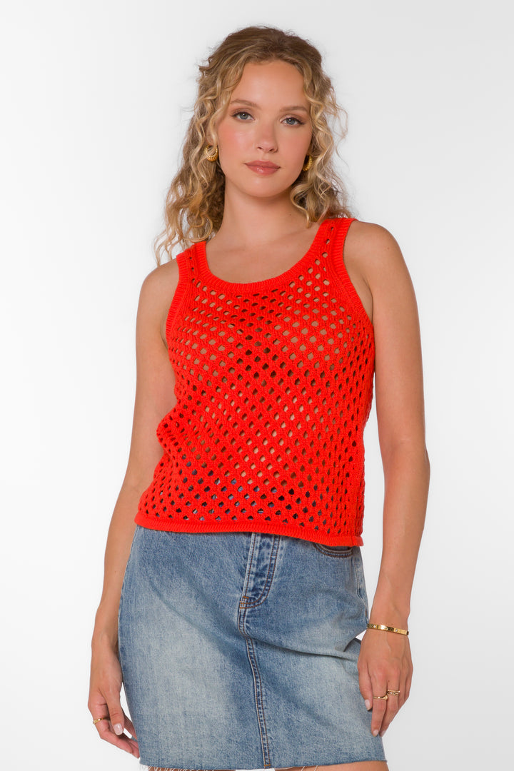 Santina Mandarin Red Tank - Tops - Velvet Heart Clothing