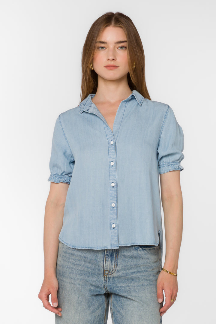 Savina Stone Wash Blue Shirt - Tops - Velvet Heart Clothing