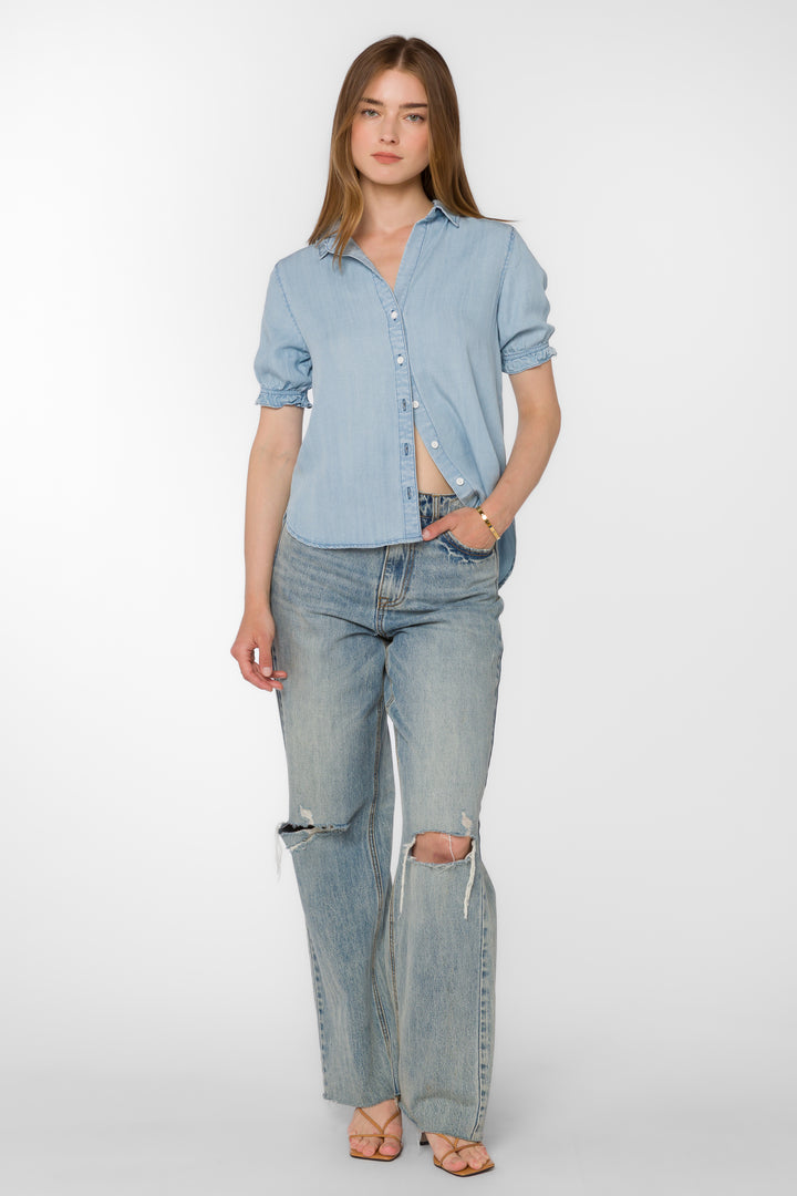 Savina Stone Wash Blue Shirt - Tops - Velvet Heart Clothing