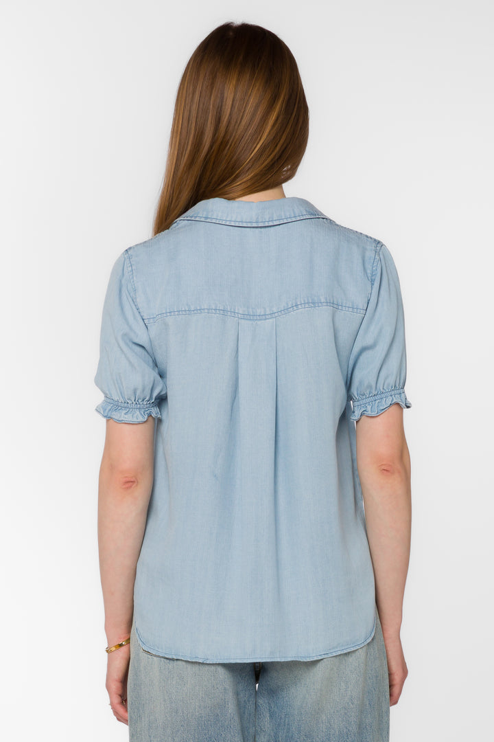 Savina Stone Wash Blue Shirt - Tops - Velvet Heart Clothing