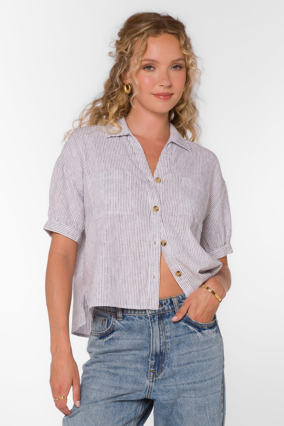 Selena Black Stripe Shirt - Tops - Velvet Heart Clothing