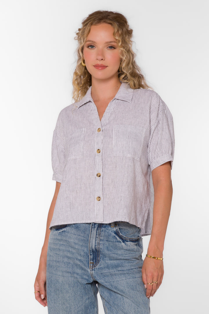 Selena Black Stripe Shirt - Tops - Velvet Heart Clothing