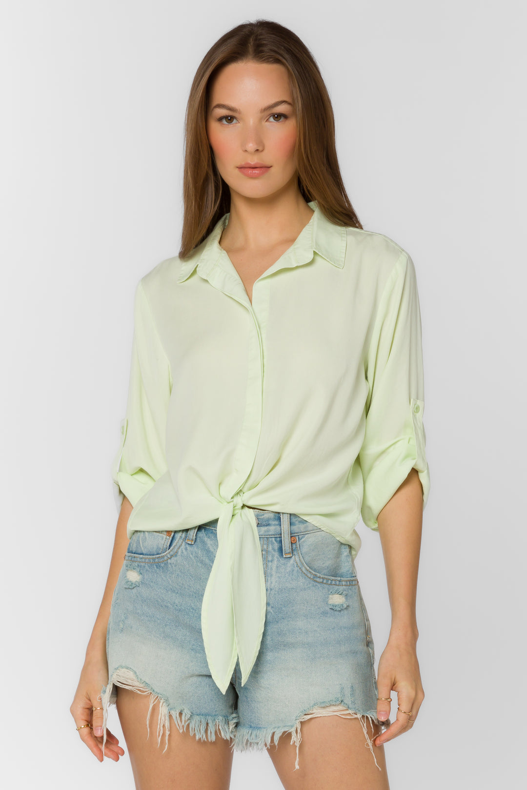 Solange Lime Cream Shirt - Tops - Velvet Heart Clothing