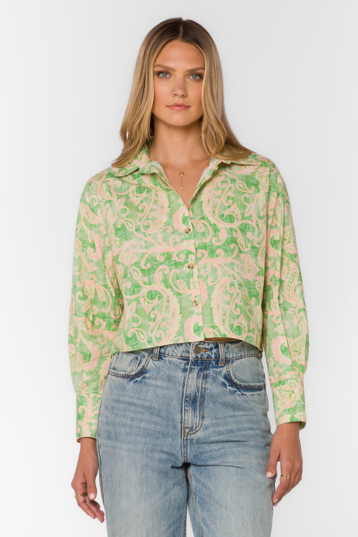 Summerlyn Jacobean Floral Shirt - Tops - Velvet Heart Clothing