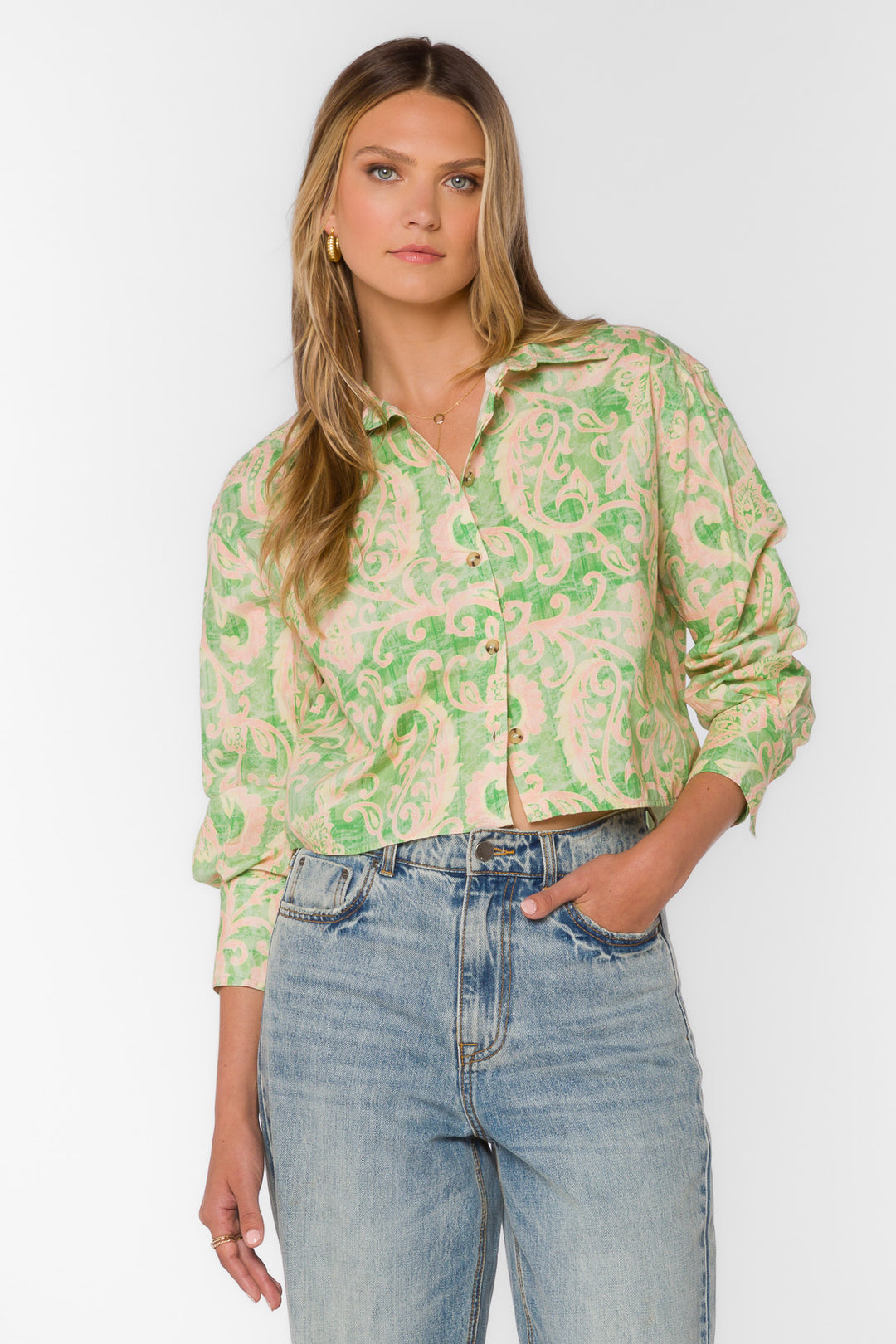 Summerlyn Jacobean Floral Shirt - Tops - Velvet Heart Clothing