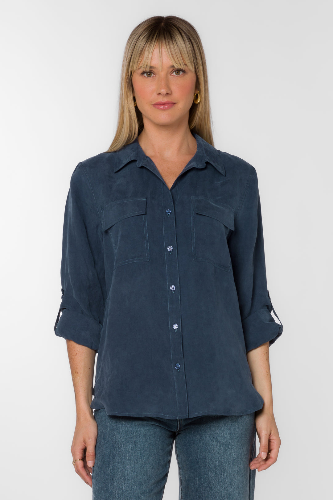 Talma Navy Shirt - Tops - Velvet Heart Clothing