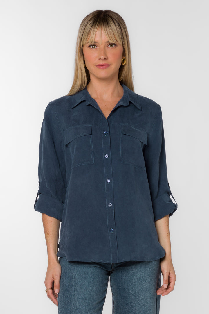 Talma Navy Shirt - Tops - Velvet Heart Clothing