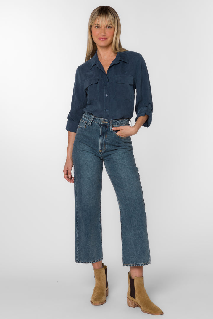 Talma Navy Shirt - Tops - Velvet Heart Clothing