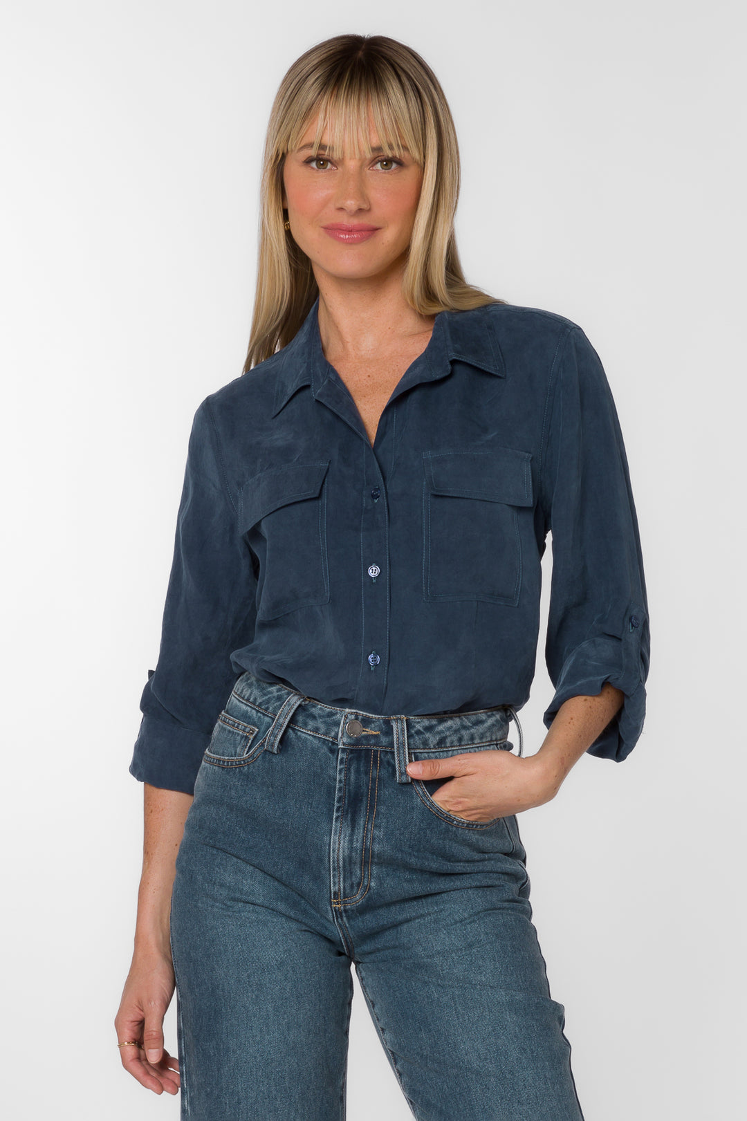Talma Navy Shirt - Tops - Velvet Heart Clothing
